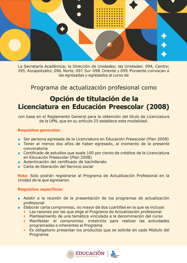 Convocatoria Programa de actualización profesional como Opción de titulación de la Licenciatura en Educación Preescolar (2008)